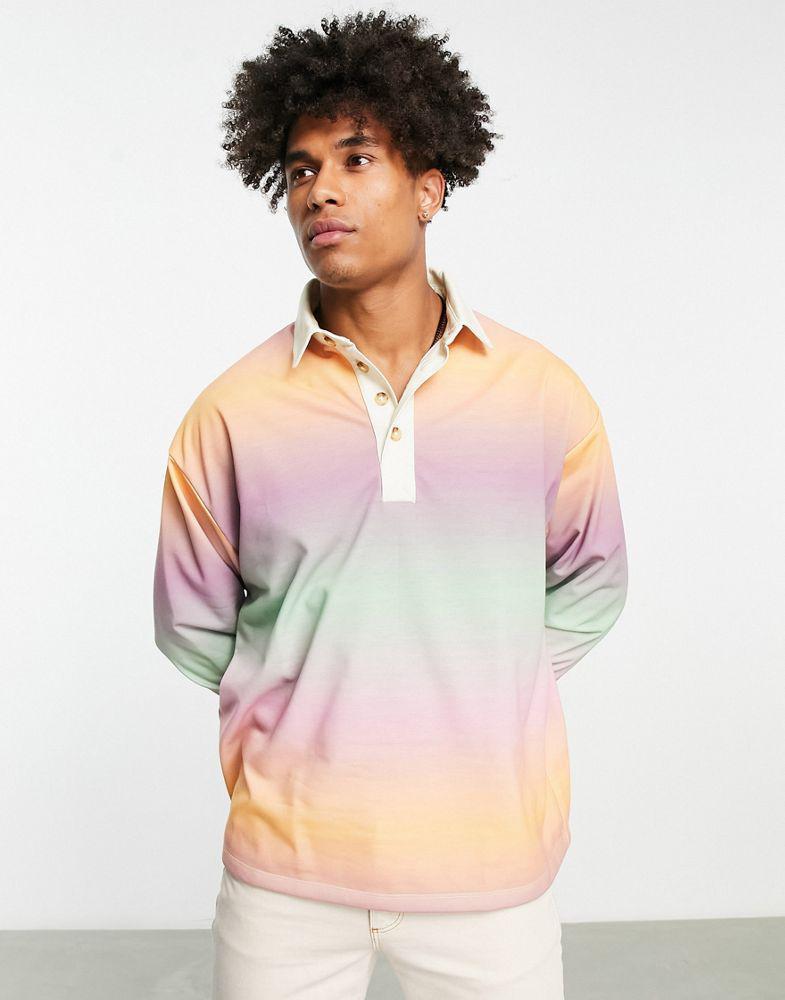 商品ASOS|ASOS DESIGN oversized rugby sweatshirt in ombre stripe,价格¥274,第1张图片