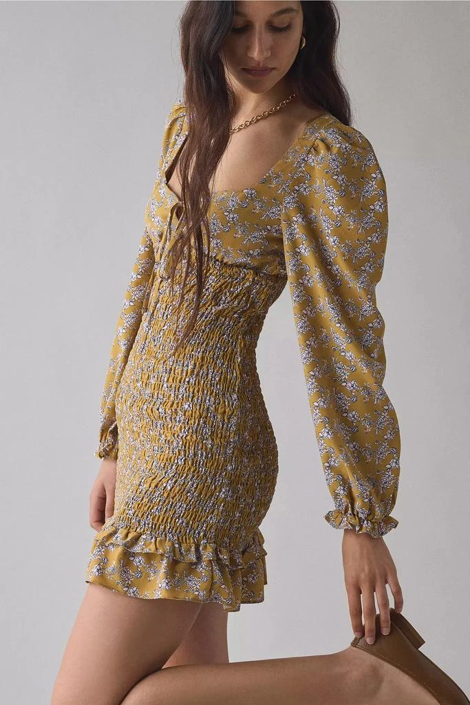 商品Glamorous|Glamorous Ochre Floral Long Sleeve Ruched Ruffle Hem Mini Dress,价格¥295,第2张图片详细描述