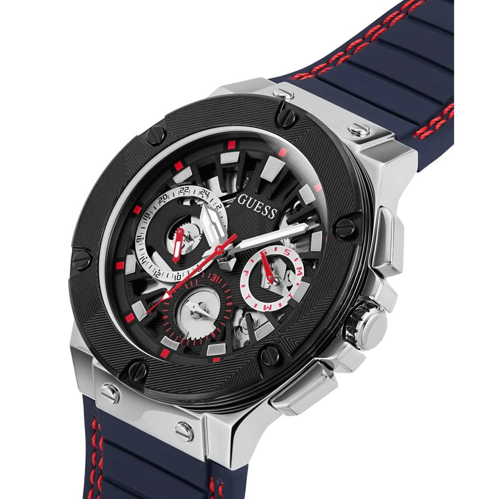 商品GUESS|Men's Silver-Tone Navy Silicone Strap, Multi-Function Watch, 44mm,价格¥842,第4张图片详细描述