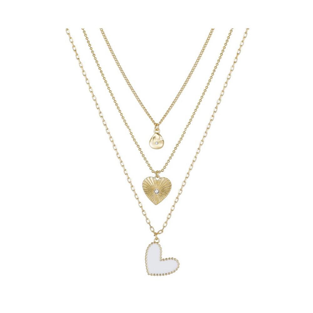 商品Unwritten|14K Gold Flash-Plated 3-Pieces White Enamel Genuine Crystal Heart Layered Pendants Set,价格¥180,第1张图片