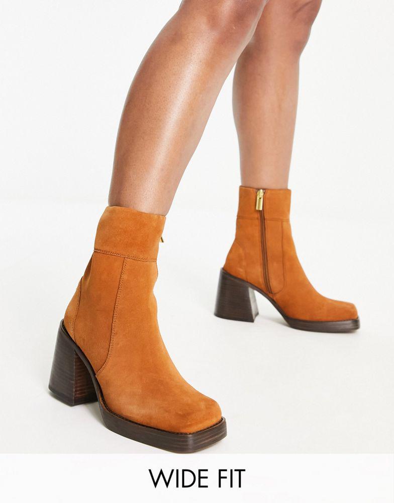 商品ASOS|ASOS DESIGN Wide Fit Region suede mid-heel boots in tan,价格¥493,第1张图片