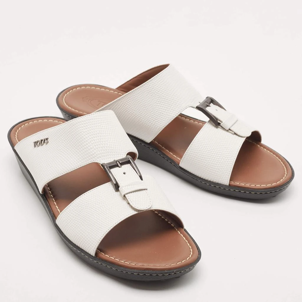 商品Tod's|Tod's White Lizard Embossed Leather Buckle Detail Slide Sandals Size 44,价格¥2070,第4张图片详细描述