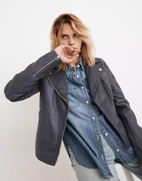 商品Madewell|Washed Leather Motorcycle Jacket,价格¥3661,第1张图片