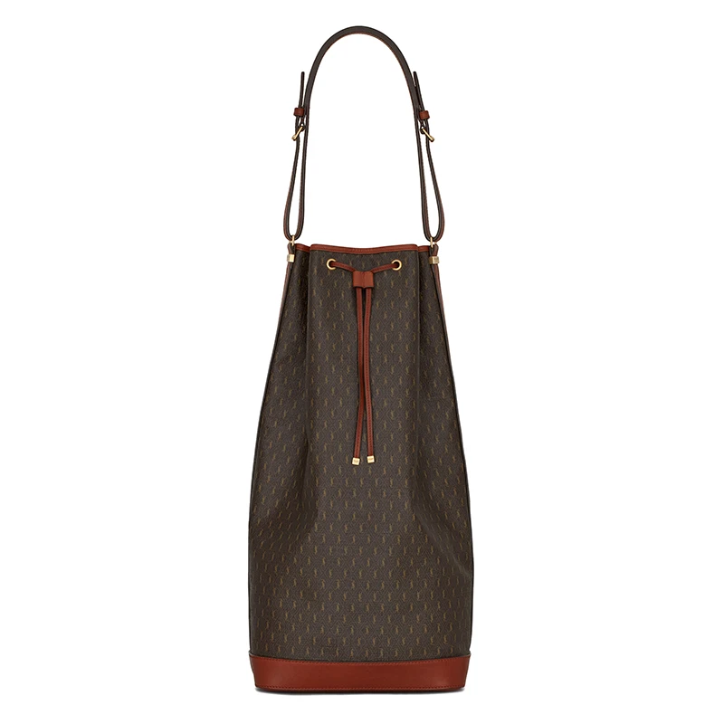 商品Yves Saint Laurent|SAINT-LAURENT PARIS/圣罗兰 YSL 秋冬新款 SEAU LONG系列 女士栗色老花帆布抽绳封口长水桶包6685812UY2W2166,价格¥13447,第1张图片