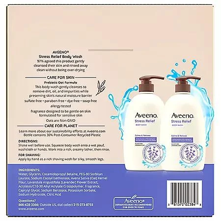 商品Aveeno|Aveeno Stress Relief Body Wash, 33 fl. oz., 2 pk.,价格¥164,第3张图片详细描述