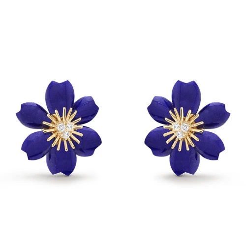 商品Van Cleef & Arpels| 预订款 Van Cleef & Arpels/梵克雅宝 Rose de Noël系列 18k金黄金饰有青金石镶嵌钻石迷你圣诞玫瑰耳环  VCARP7RW00,价格¥179364,第1张图片