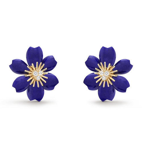 商品Van Cleef & Arpels| 预订款 Van Cleef & Arpels/梵克雅宝 Rose de Noël系列 18k金黄金饰有青金石镶嵌钻石迷你圣诞玫瑰耳环  VCARP7RW00,价格¥174488,第1张图片