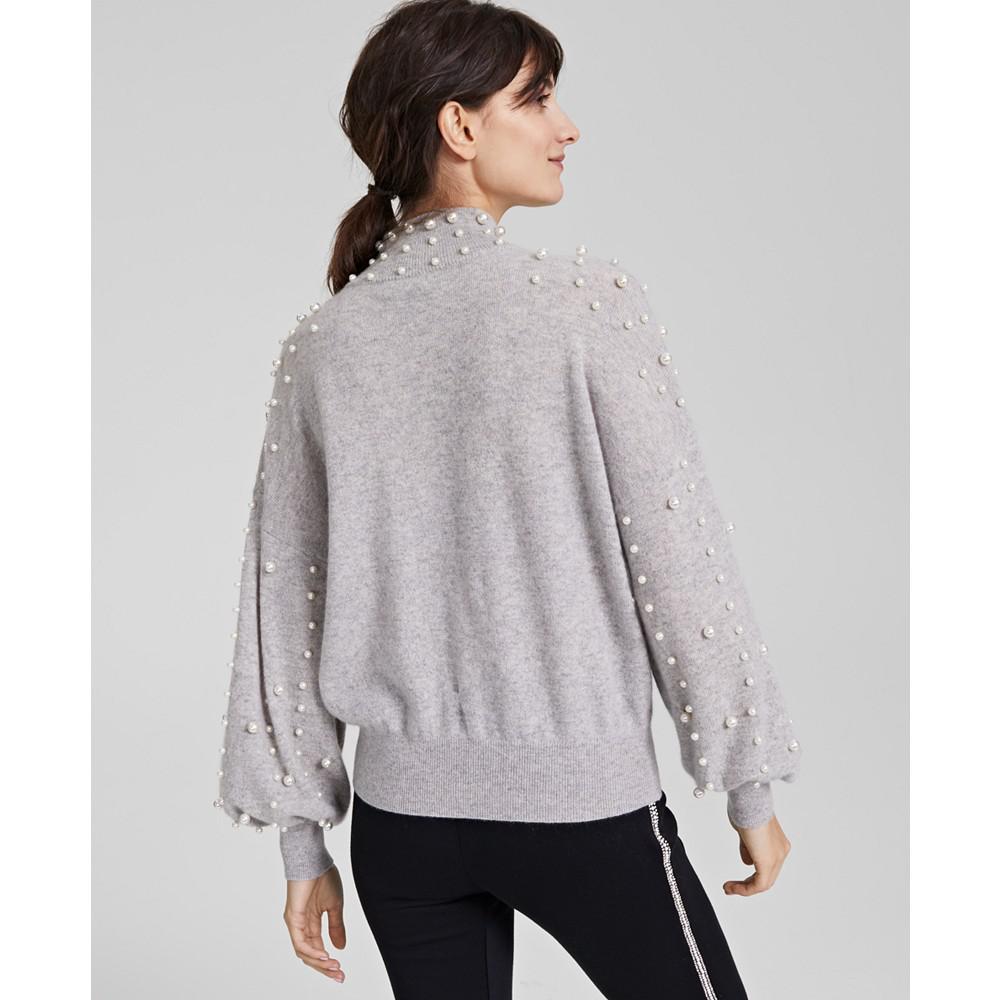 Women's Cashmere Pearl Mock-Neck Sweater, Created for Macy's商品第2张图片规格展示