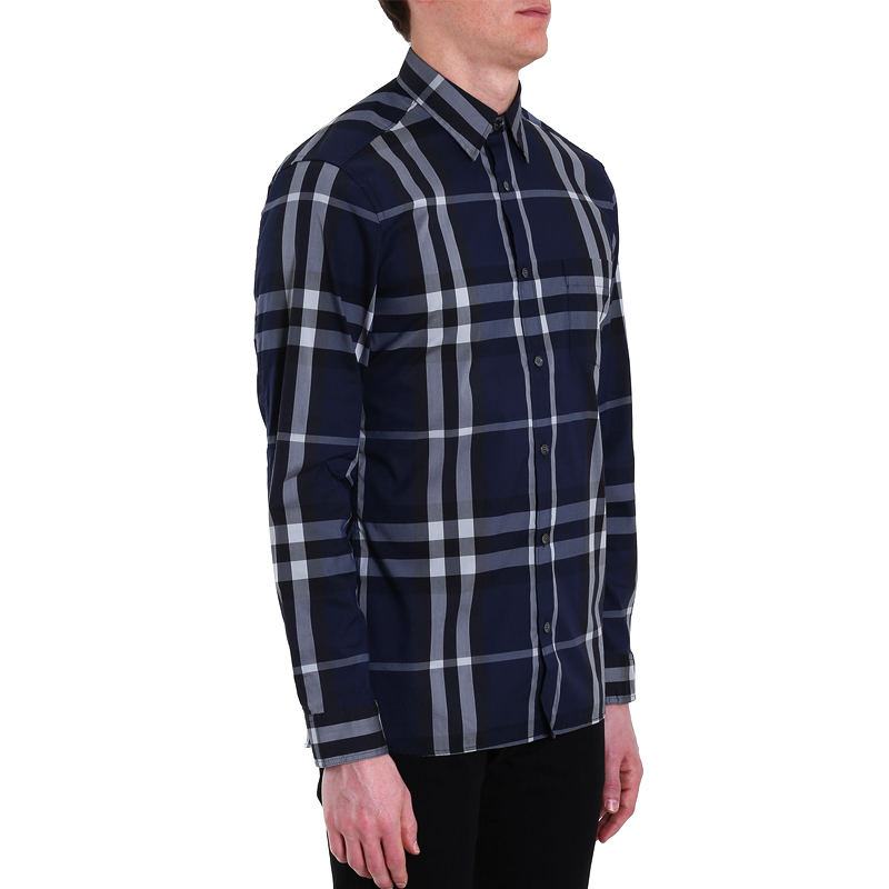 BURBERRY 博柏利 深蓝色撞色格纹长袖男士衬衫 3954494商品第4张图片规格展示