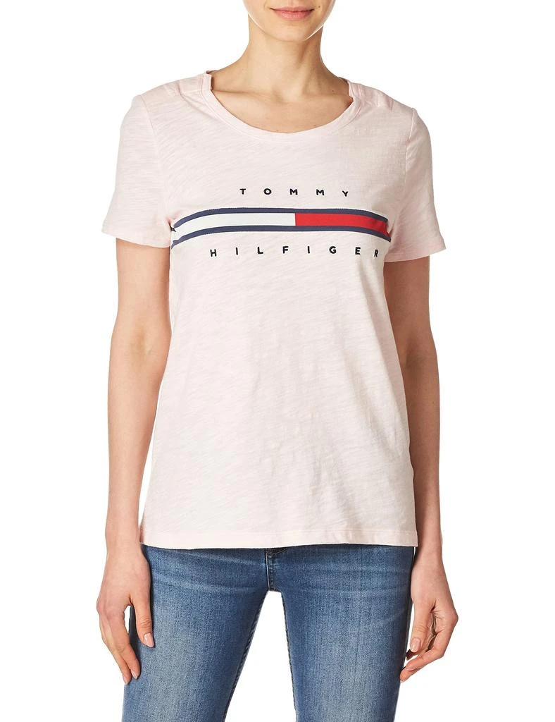 商品Tommy Hilfiger|Tommy Hilfiger Women’s Adaptive Short Sleeve Signature Stripe T-Shirt with Magnetic Buttons,价格¥193,第1张图片