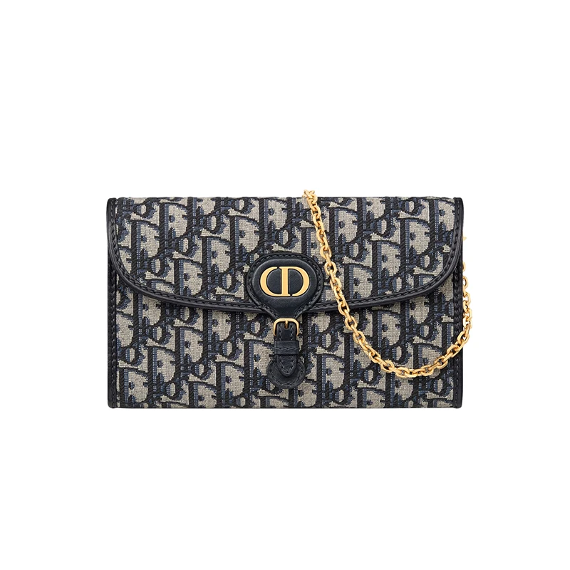 商品Dior|迪奥 23新款 女士蓝色帆布老花金色五金磁扣开合可拆卸肩带手拿包S5703UTZQ_M928,价格¥14170,第1张图片