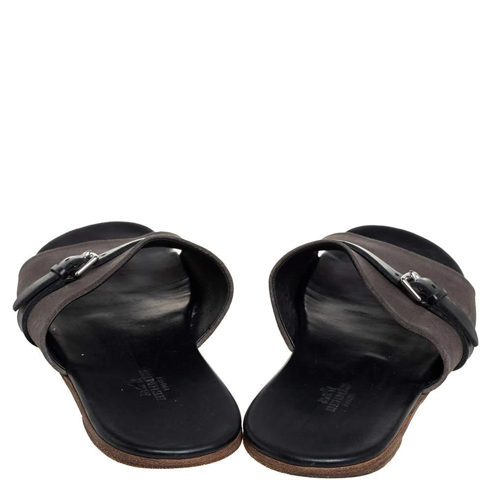 商品[二手商品] Hermes|Hermes Grey/Black Suede And Leather Slide Sandals Size 41,价格¥1293,第5张图片详细描述