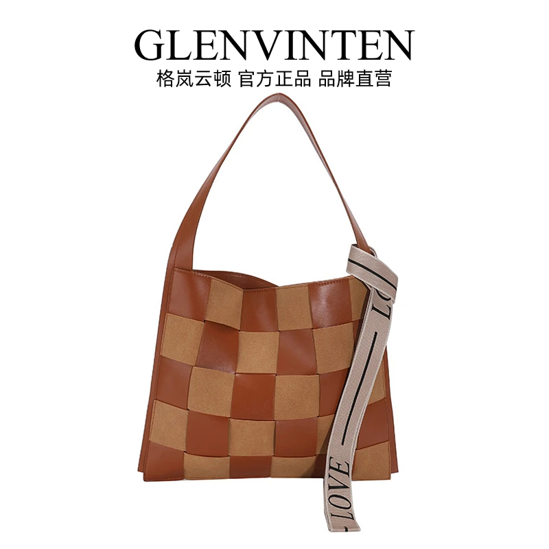 商品[国内直发] GLENVINTEN|格岚云顿英国品牌小众设计包包女2022秋冬新款女流行格子编织撞色单肩包腋下托特包,价格¥226,第1张图片