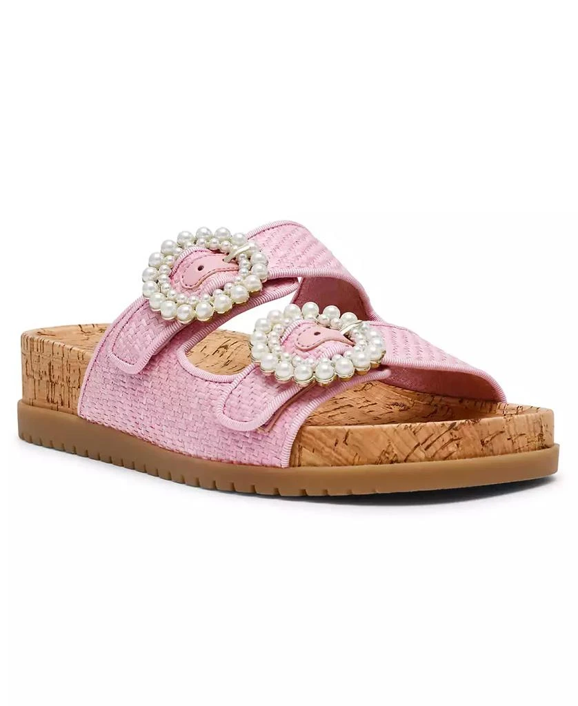 商品Anne Klein|Women's Happy Double Band Embellished Buckle Footbed Sandals,价格¥378,第1张图片