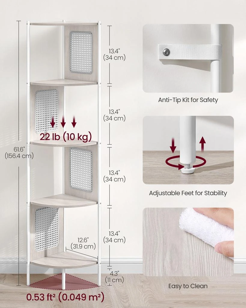 商品BreeBe|5-Tier Corner Shelf Stand with Sides Oatmeal Beige,价格¥749,第4张图片详细描述