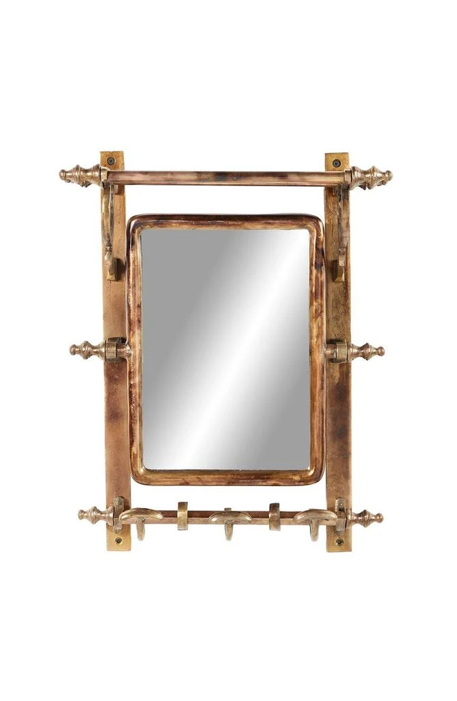 商品WILLOW ROW|Brown Bathroom Wall Rack with Hooks & Rectangular Mirror,价格¥995,第5张图片详细描述