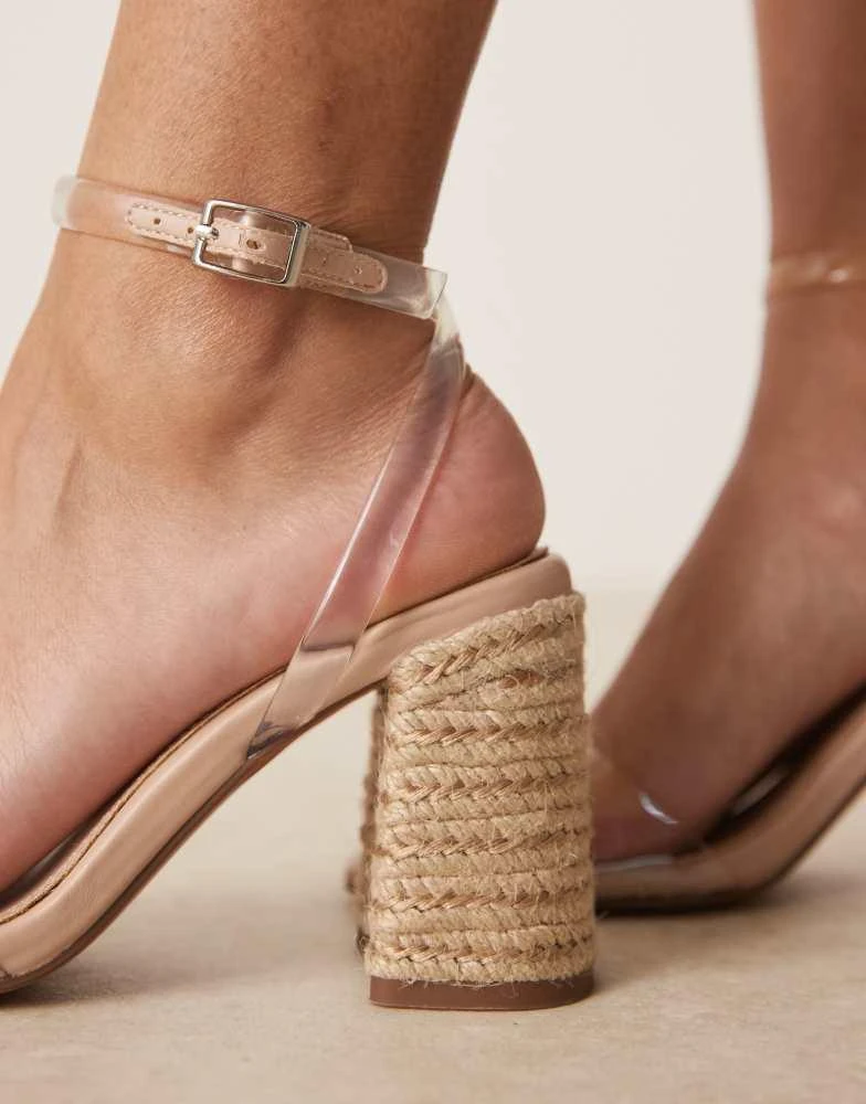 商品ASOS|ASOS DESIGN Hotel barely there block heeled sandals in clear and raffia,价格¥314,第3张图片详细描述
