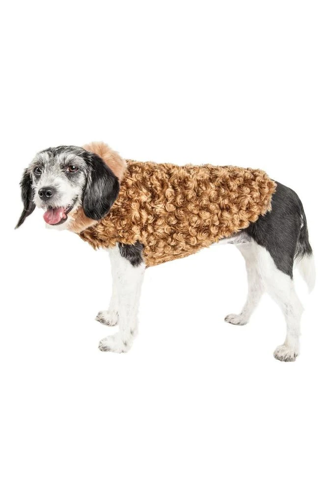 LUXE 'Gilded Rawflled' Gold Fleck Designer Faux Fur Dog Coat 商品