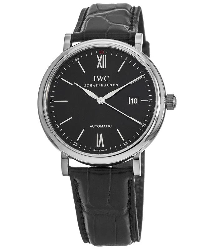 商品IWC Schaffhausen|IWC Portofino Automatic Black Dial Leather Strap  Men's Watch IW356502,价格¥30533,第1张图片