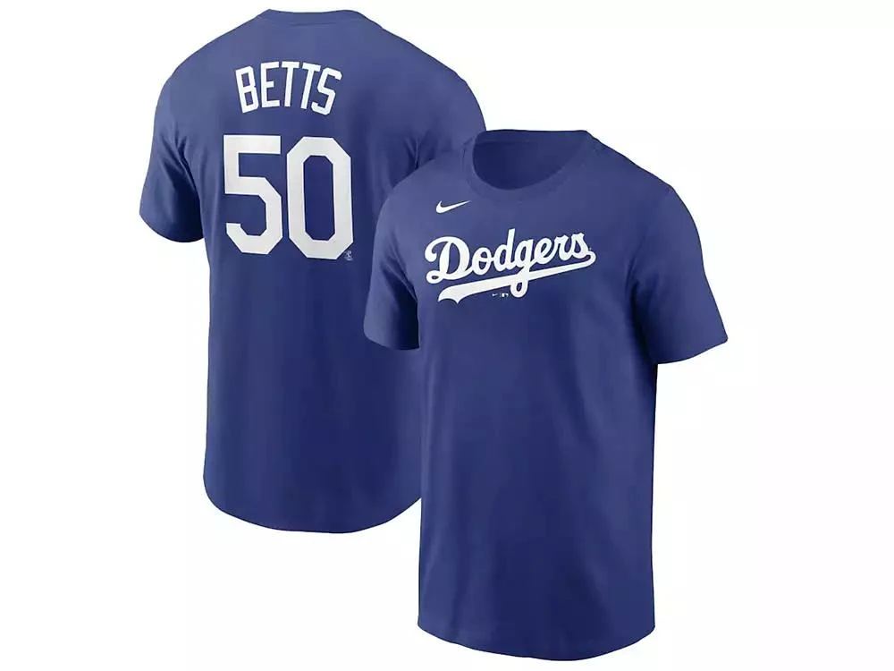 商品NIKE|Men's Mookie Betts Royal Los Angeles Dodgers Name and Number T-shirt,价格¥306,第1张图片