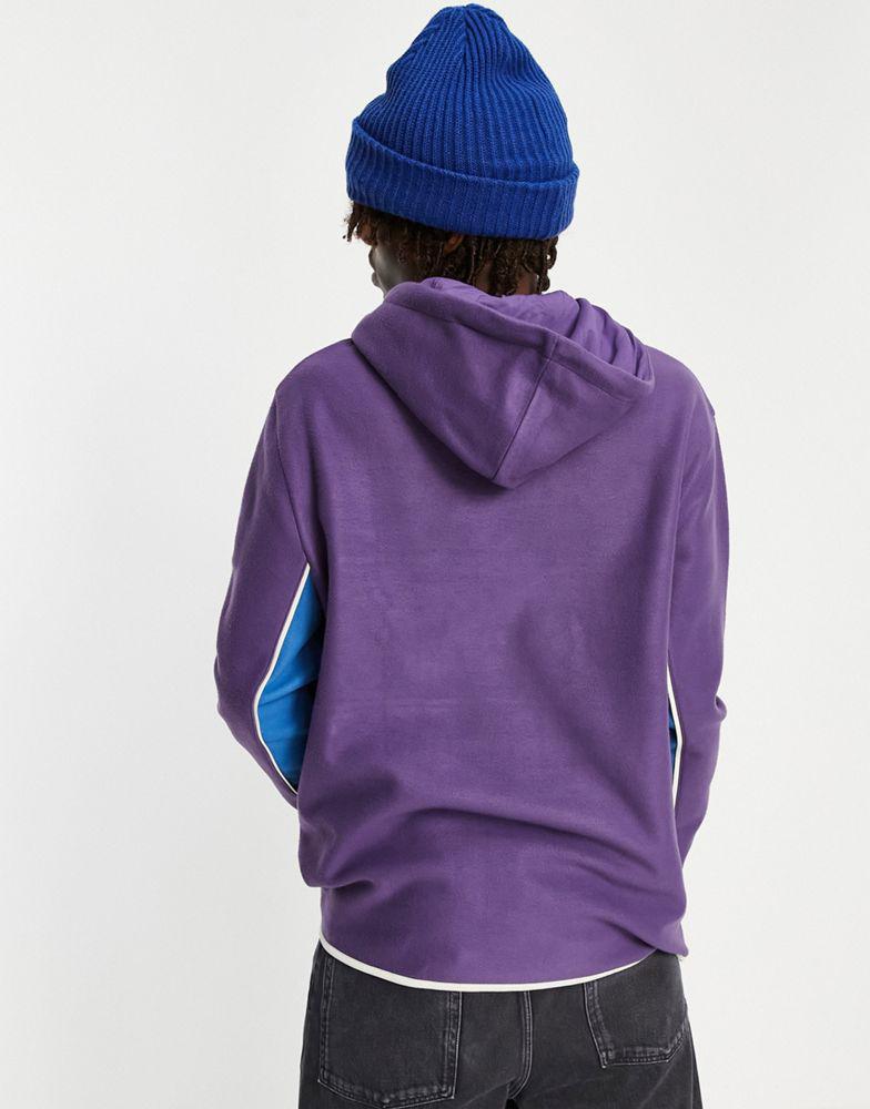 ASOS Daysocial relaxed hoodie in polar fleece colour block with logo print in purple商品第2张图片规格展示