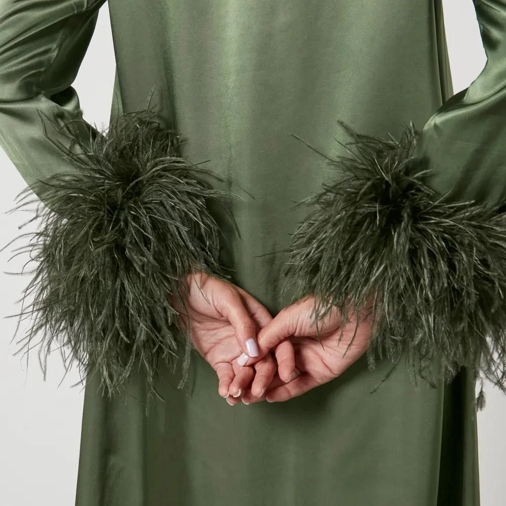 商品Sleeper|Sleeper Suzi Feather-Trimmed Satin Midi Dress,价格¥3833,第4张图片详细描述