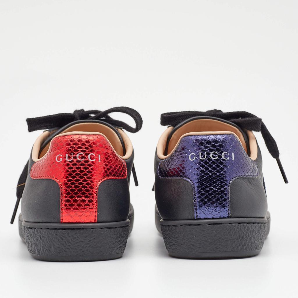 商品[二手商品] Gucci|Gucci Black Leather And Python Embossed Leather Bee Ace Low Top Sneakers Size 35.5,价格¥4208,第7张图片详细描述