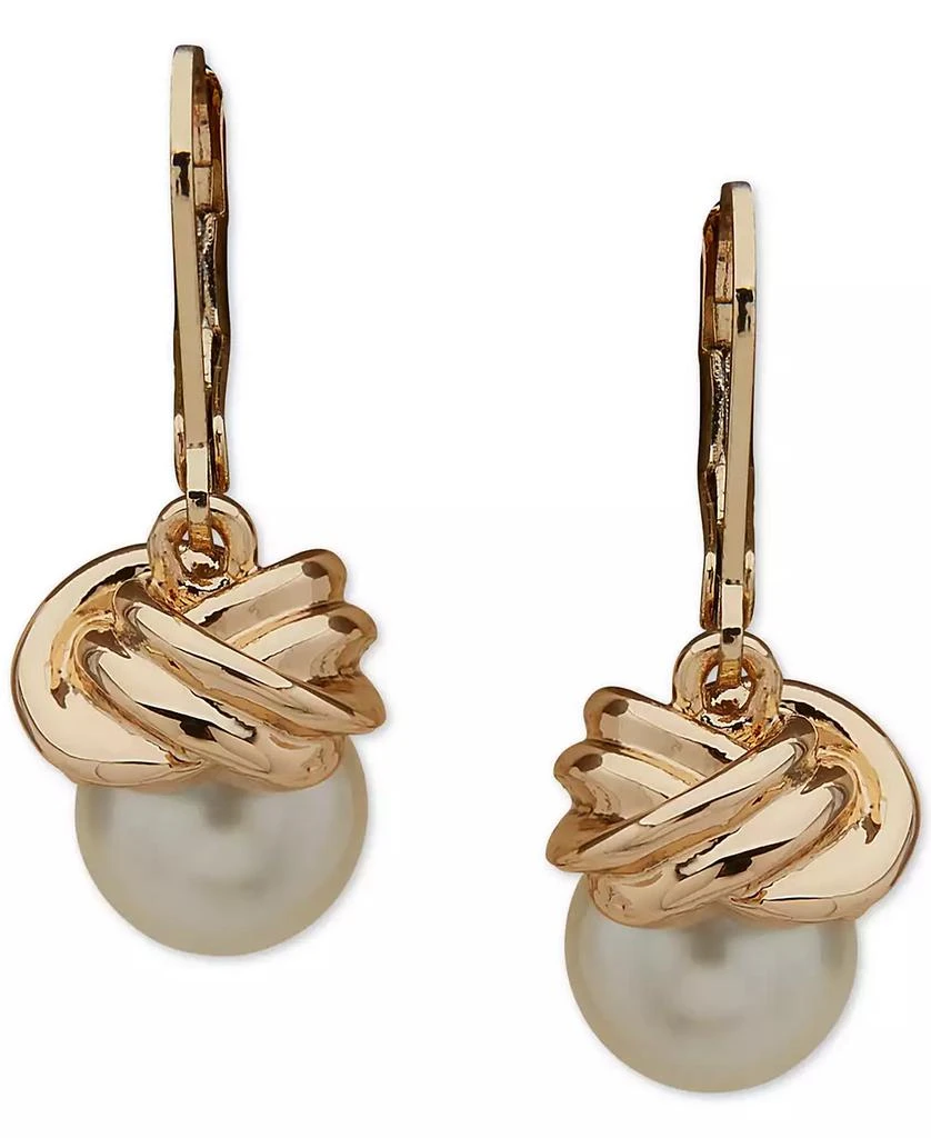 商品Anne Klein|Gold-Tone Knot & Imitation Pearl Drop Earrings,价格¥195,第1张图片