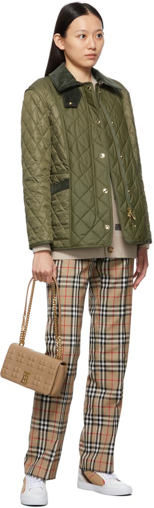 Khaki Quilted Corduroy Collar Diamond Jacket商品第4张图片规格展示