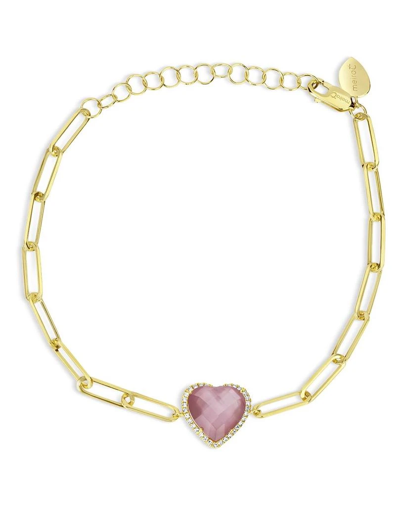 商品Meira T|14K Yellow Gold Pink Amethyst Heart Paperclip Chain Bracelet,价格¥7404,第1张图片详细描述