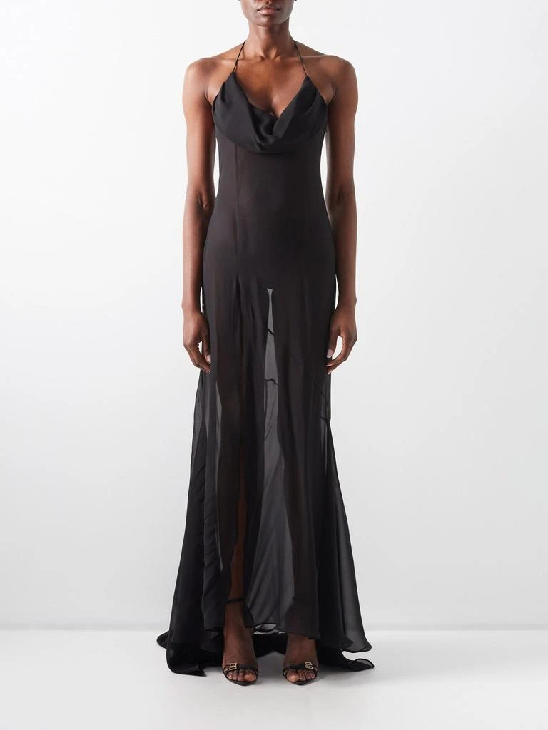 商品Alessandra Rich|Halterneck side-slit silk-georgette gown,价格¥3970,第1张图片