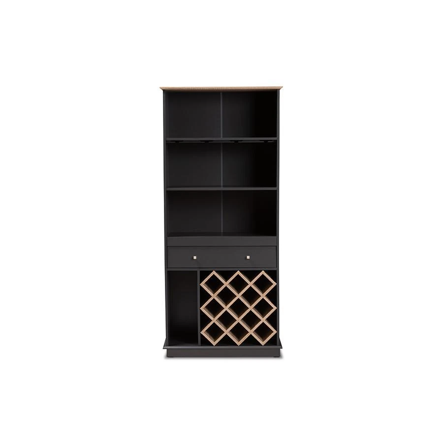 商品Baxton Studio|Mattia Modern and Contemporary Dark Grey and Oak Finished Wood Wine Cabinet,价格¥1421,第3张图片详细描述