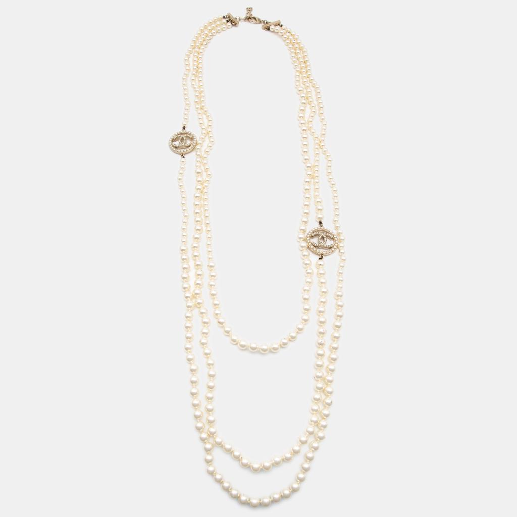 Chanel CC Faux Pearl Gold Tone Necklace商品第2张图片规格展示