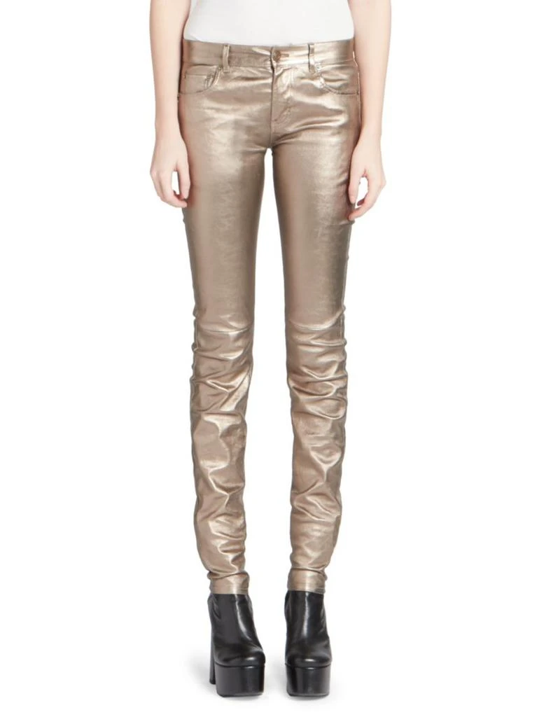 商品Yves Saint Laurent|Mid Rise Metallic Leather Pants,价格¥5983,第1张图片