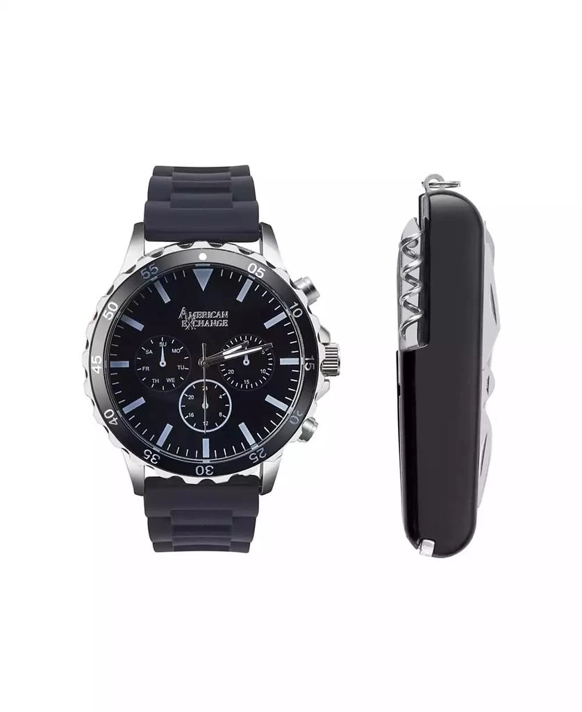 商品American Exchange|Men's Quartz Movement Black Silicone Analog Watch, 50mm and Multi-Purpose Tool with Zippered Travel Pouch,价格¥210,第1张图片