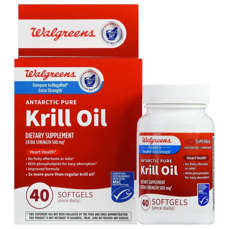 商品Walgreens|Extra Strength Antarctic Pure Krill Oil 500 mg Softgels,价格¥178,第1张图片