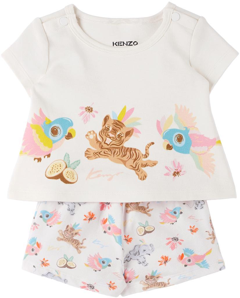 商品Kenzo|Baby Off-White & Pink T-Shirt & Shorts Set,价格¥792,第1张图片
