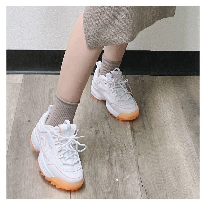 商品Fila|斐乐Fila 女鞋春夏休闲鞋复古增高运动老爹鞋 白色黄边,价格¥700,第11张图片详细描述