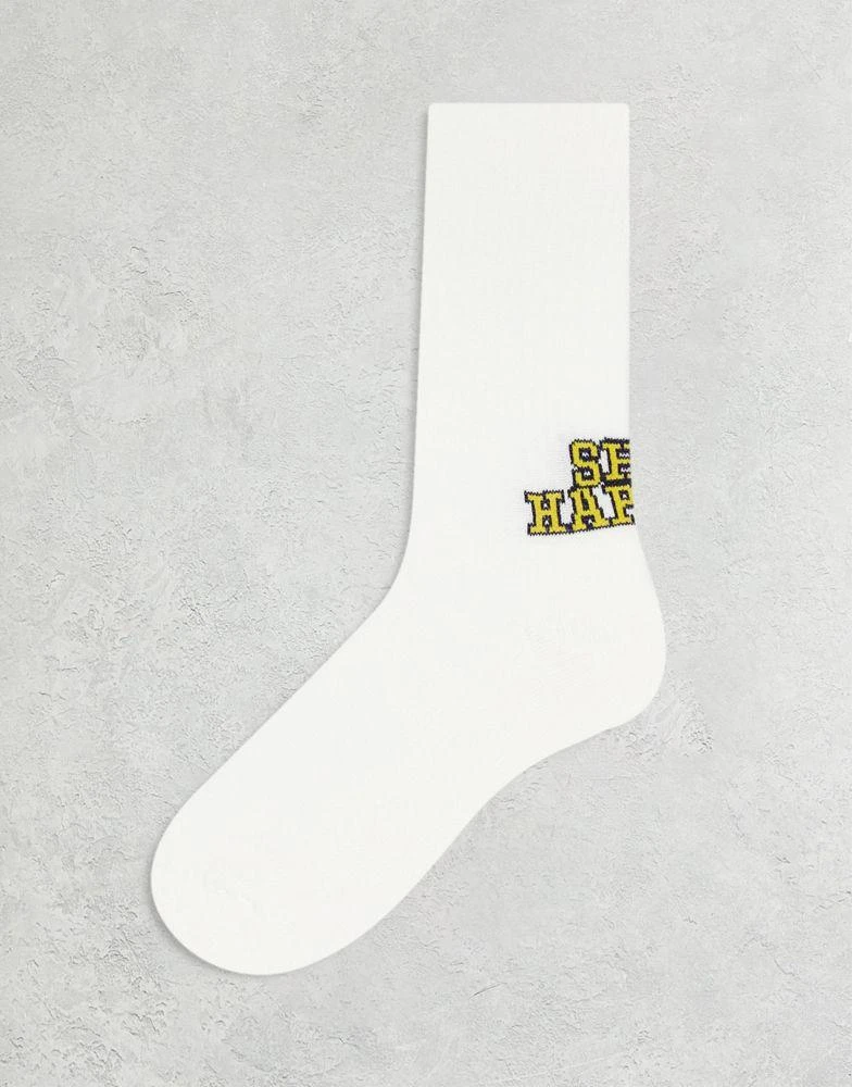 商品ASOS|ASOS DESIGN Shit happens slogan socks in white,价格¥49,第1张图片