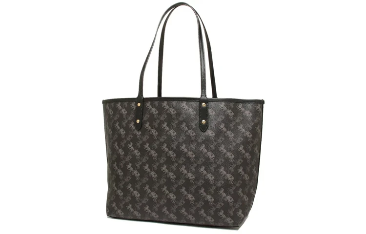 商品[国内直发] Coach|蔻驰 City 33 双面可用马车满印印花 PVC 托特包Tote包购物袋手提包单肩包 大号 女款 黑灰色 #可加购改装套装#,价格¥4407,第4张图片详细描述