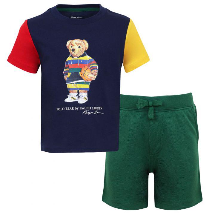 Multicoloured Polo Bear Motif T Shirt & Shorts Set商品第1张图片规格展示