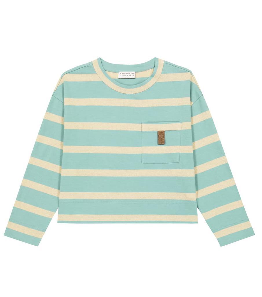 商品Brunello Cucinelli|Striped cotton-blend T-shirt,价格¥1362-¥1617,第1张图片