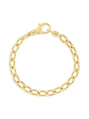 商品Sterling Forever|Lex 14K Goldplated & Cubic Zirconia Oval Link Chain Bracelet,价格¥277,第2张图片详细描述