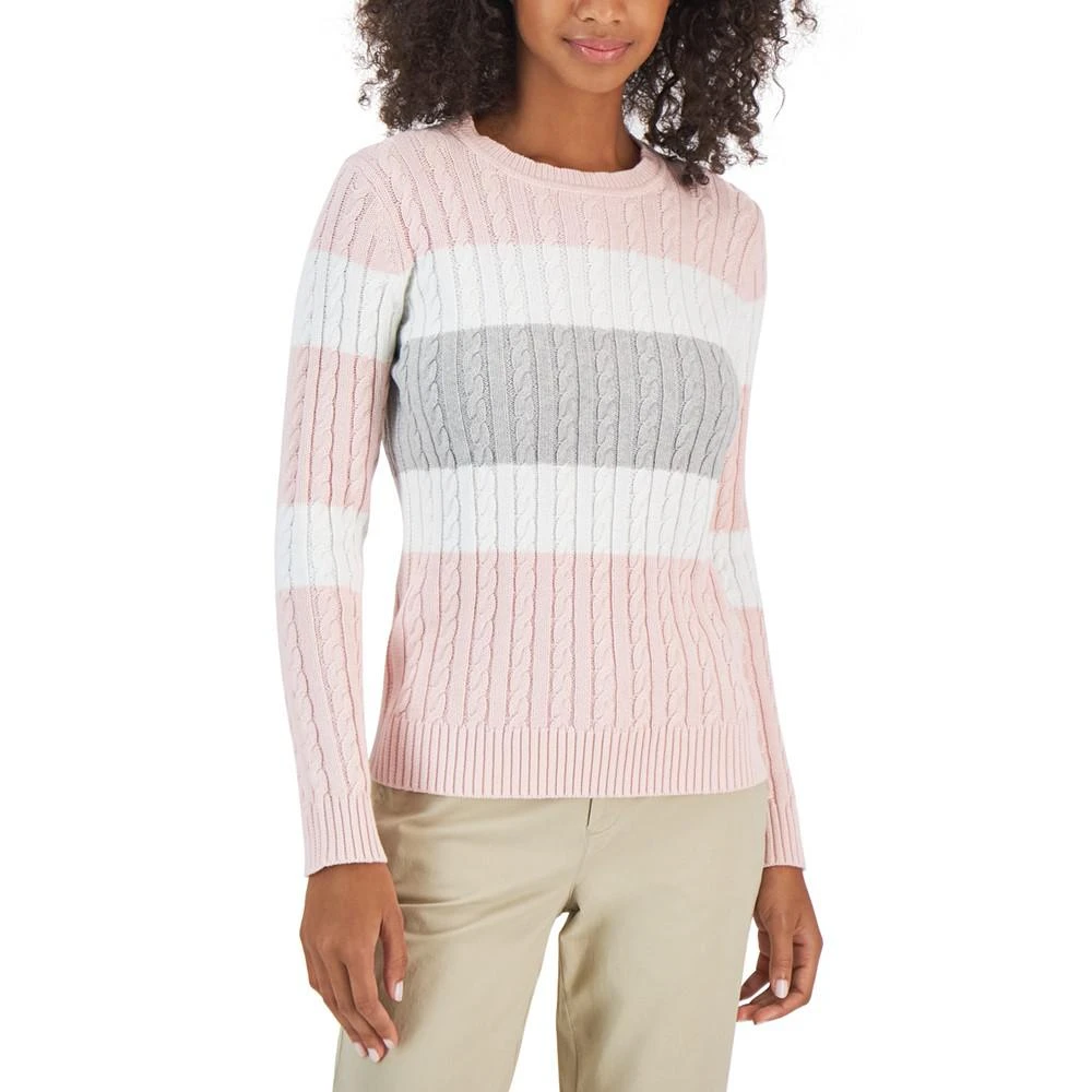 商品Tommy Hilfiger|Women's Flag Logo Colorblocked Cotton Cable-Knit Sweater,价格¥181,第1张图片