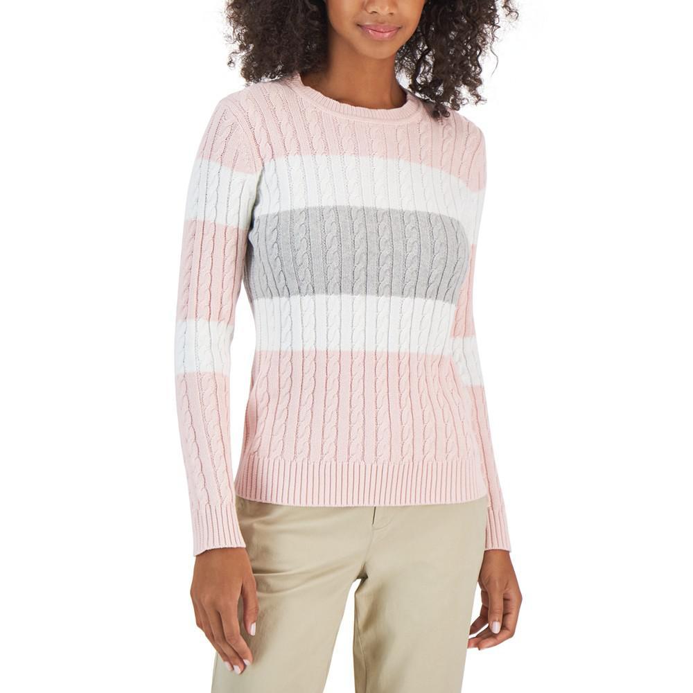 商品Tommy Hilfiger|Women's Flag Logo Colorblocked Cotton Cable-Knit Sweater,价格¥332,第3张图片详细描述