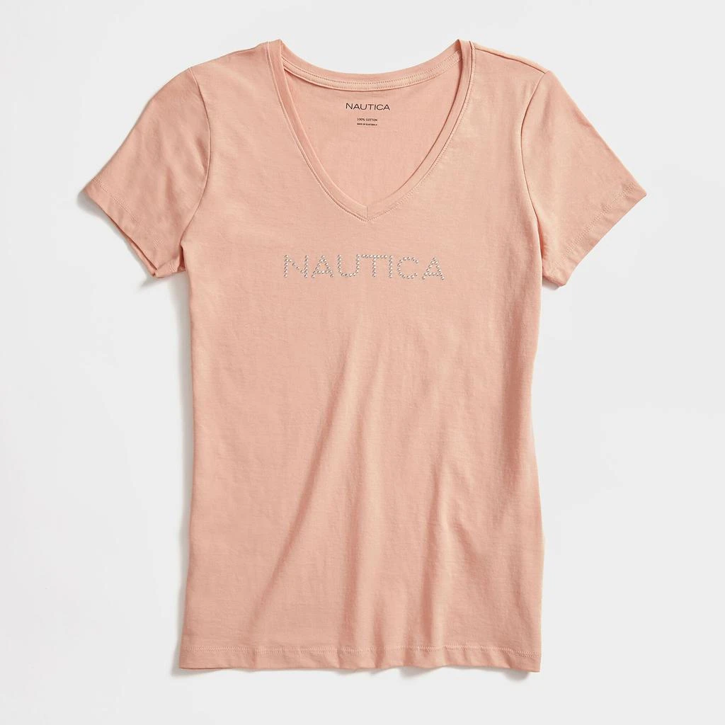 商品Nautica|Nautica Womens Studded Logo V-Neck T-Shirt,价格¥104,第3张图片详细描述