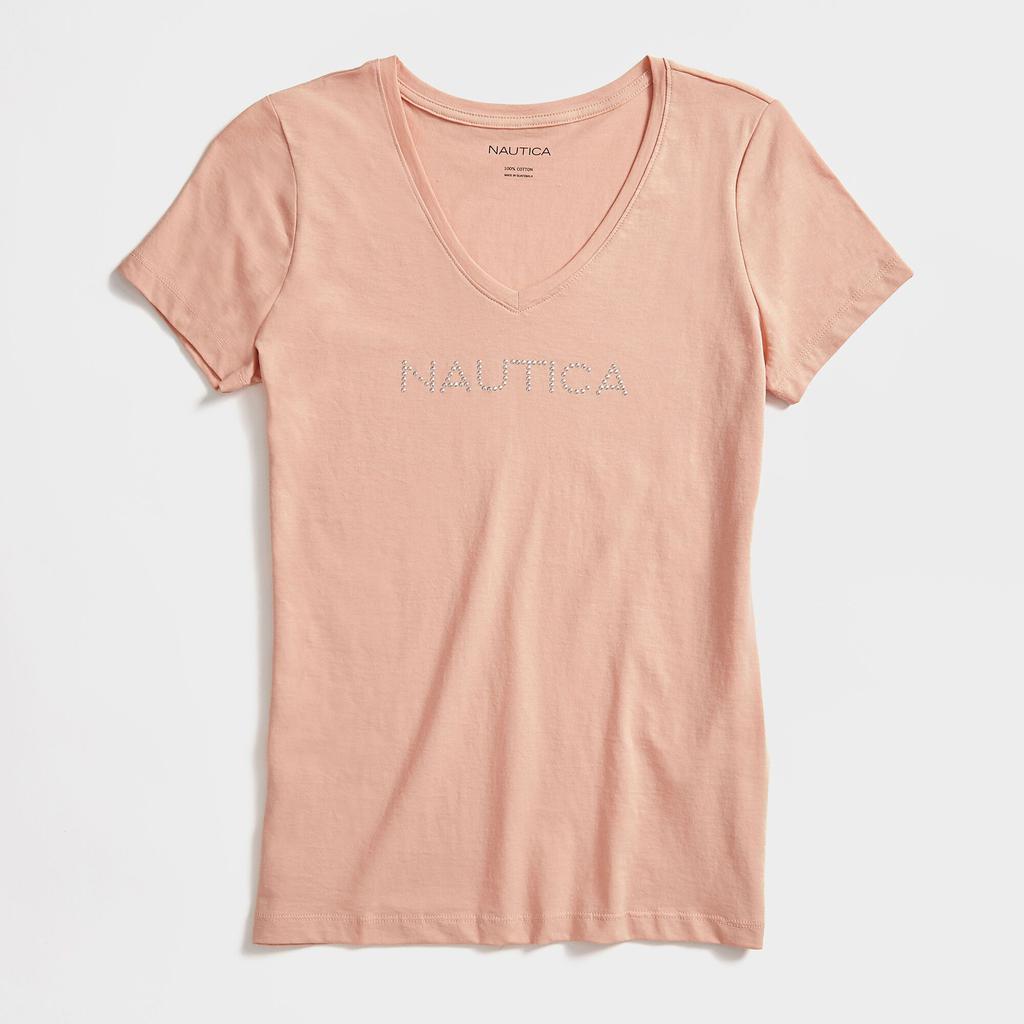 商品Nautica|Nautica Womens Studded Logo V-Neck T-Shirt,价格¥96,第5张图片详细描述