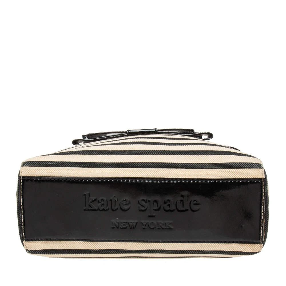 Kate Spade Black/Beige Striped Canvas and Patent Leather Bow Tote 商品