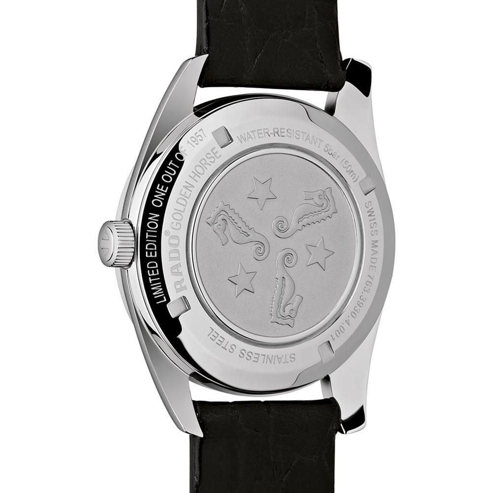 Men's Swiss Automatic Golden Horse 1957 Black Leather Strap Watch 37mm商品第7张图片规格展示