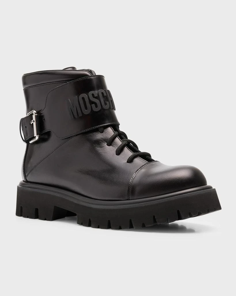 商品Moschino|Men's Leather Logo Combat Boots,价格¥7626,第3张图片详细描述